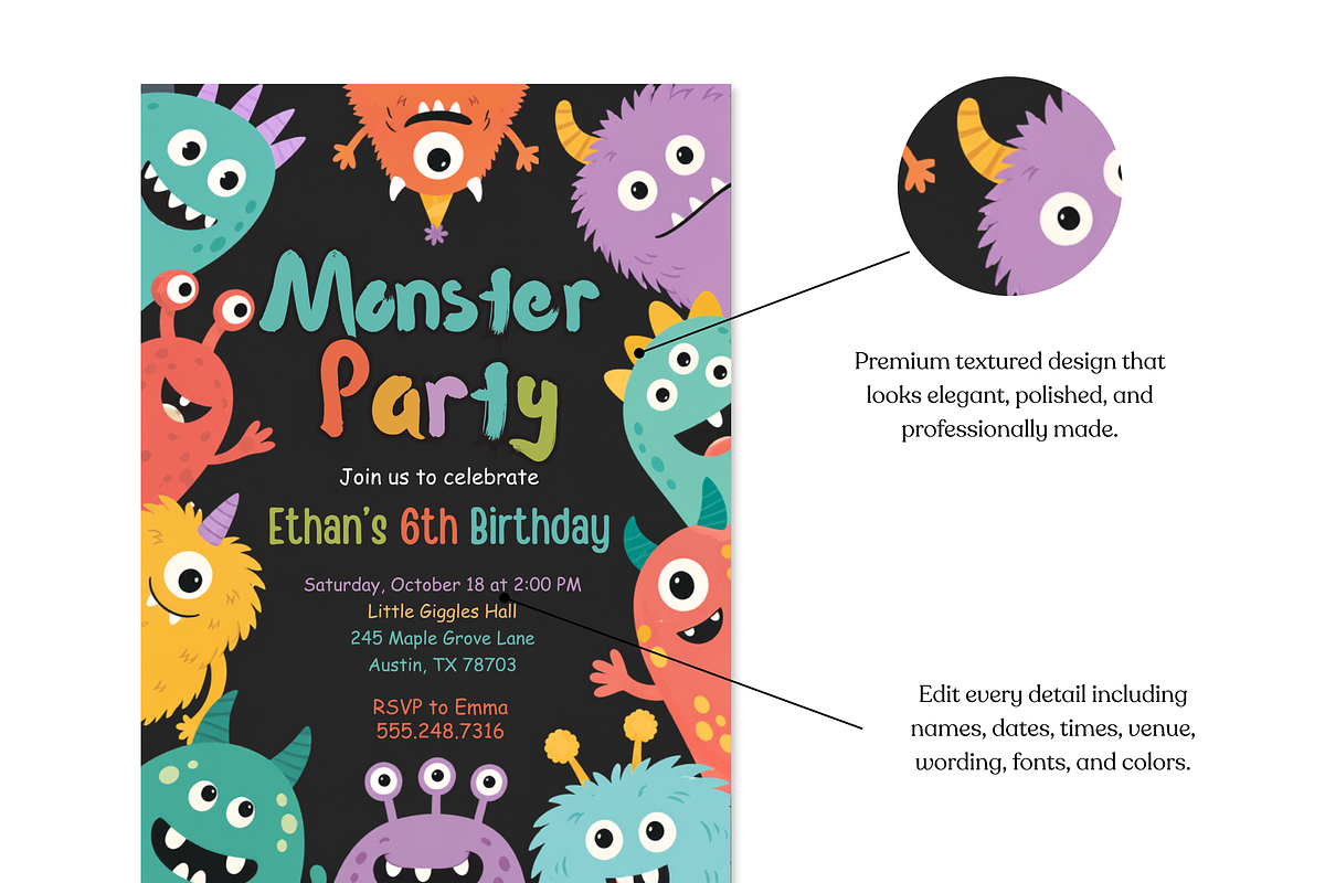 Monster Birthday Party Invitation, an Invitation Template by heynomi (Photo 8 of 19)