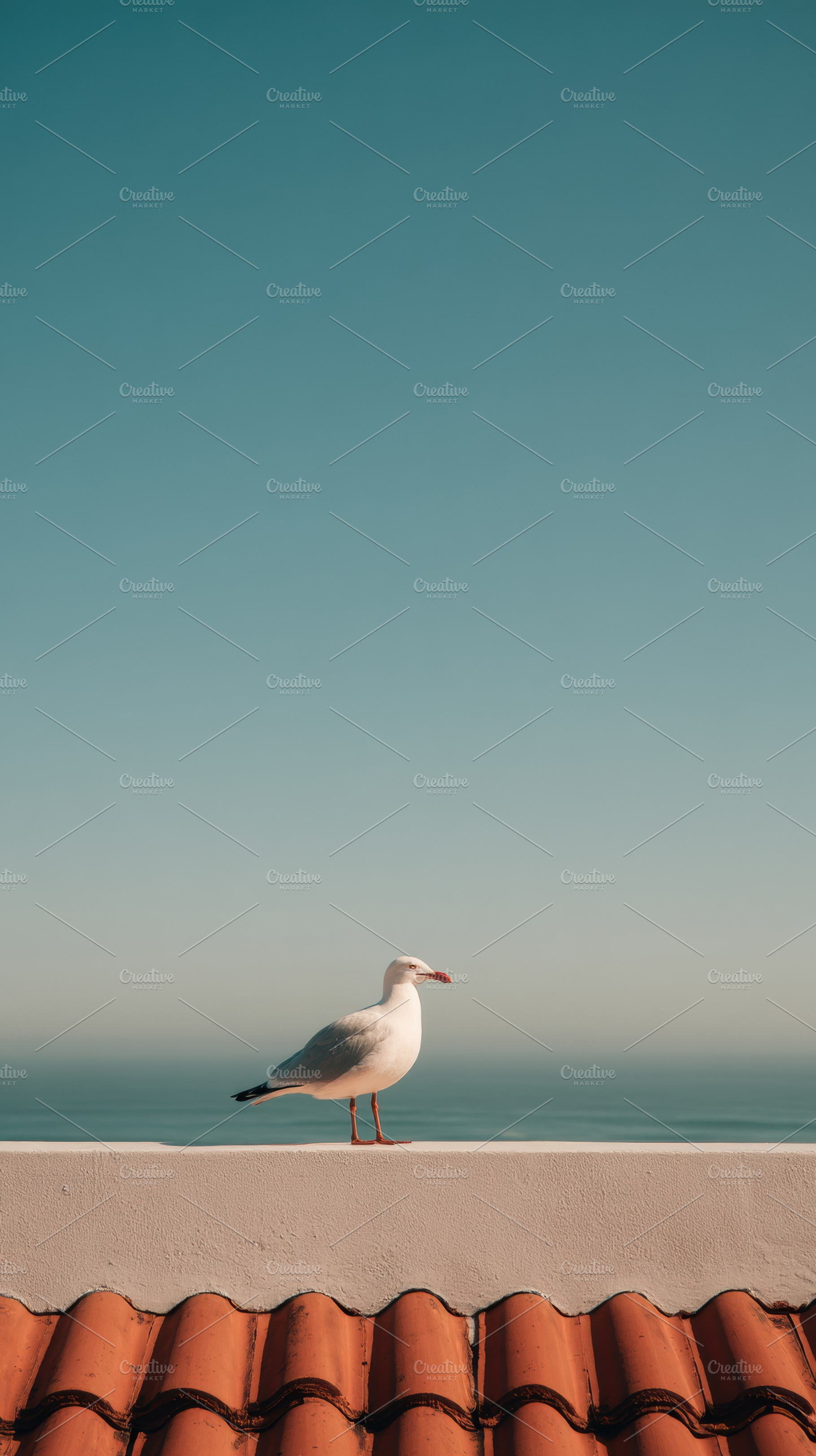 Seagull on a Rooftop, Summer Sky, an Animal Photo by Virgo Studio