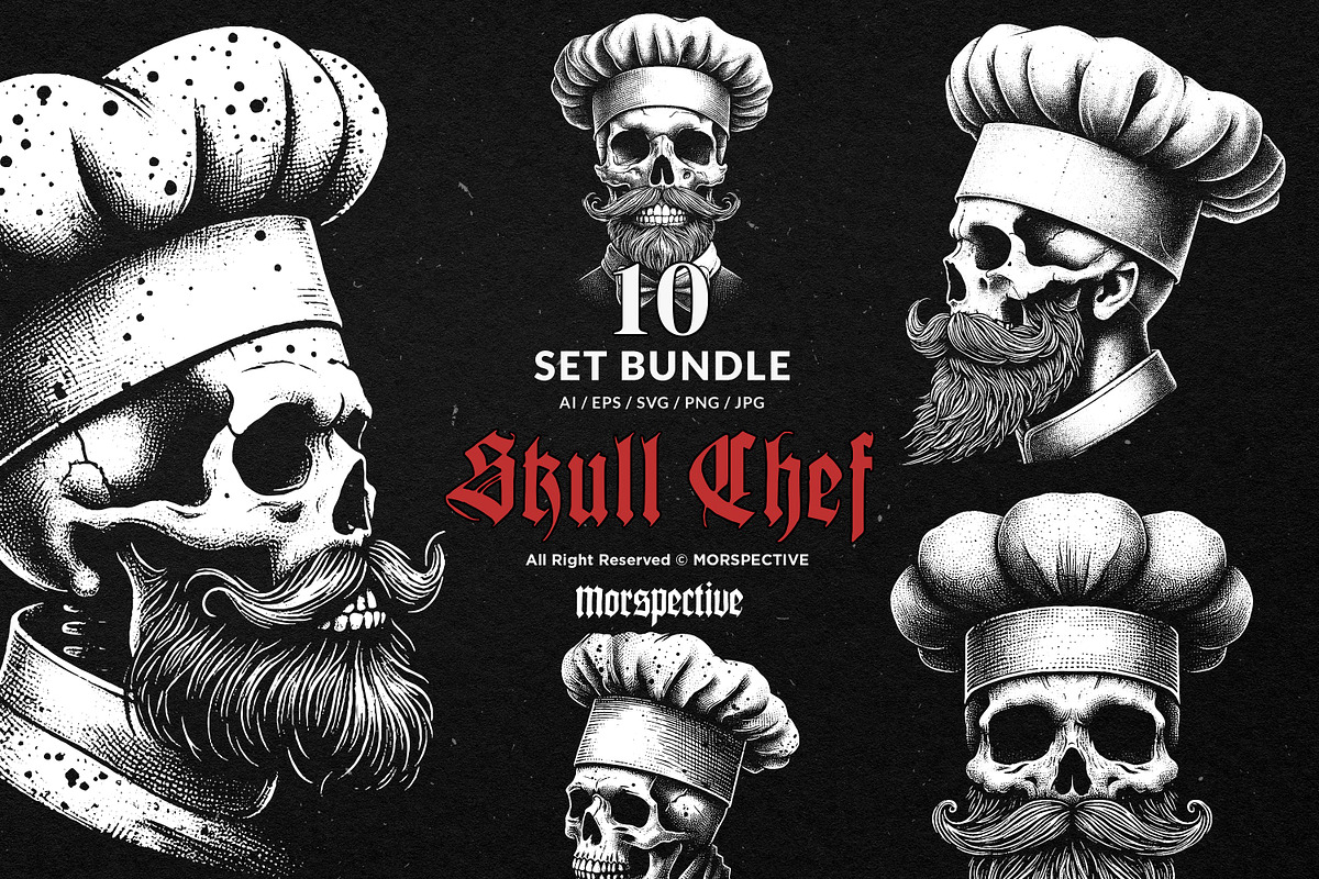 10 Bundle Dark Art Skull Chef Cook, an Illustration by Morspective (Photo 1 of 7)