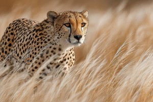 Cheetah in Tall Golden Grass Wild Ca, a Photo by Pixeness Studio