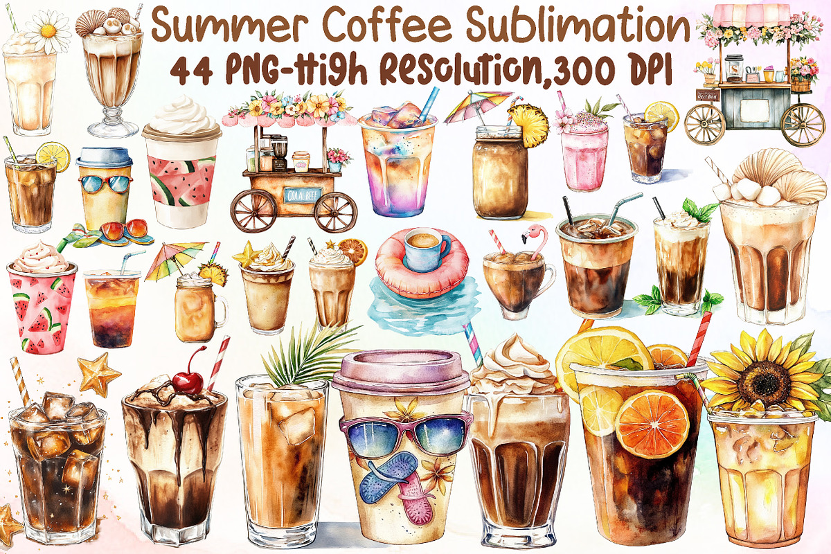 Summer Coffee Sublimation Clipart Bu, an Illustration by Sublimation Artist (Photo 1 of 6)