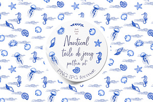 Nautical Toile De Jouy Seamless Patt