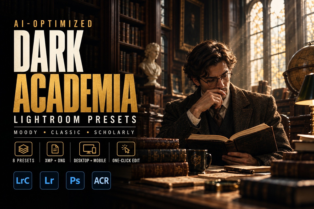Dark Academia Lightroom Presets, a Preset Add-On by AAA Presets (Photo 1 of 16)
