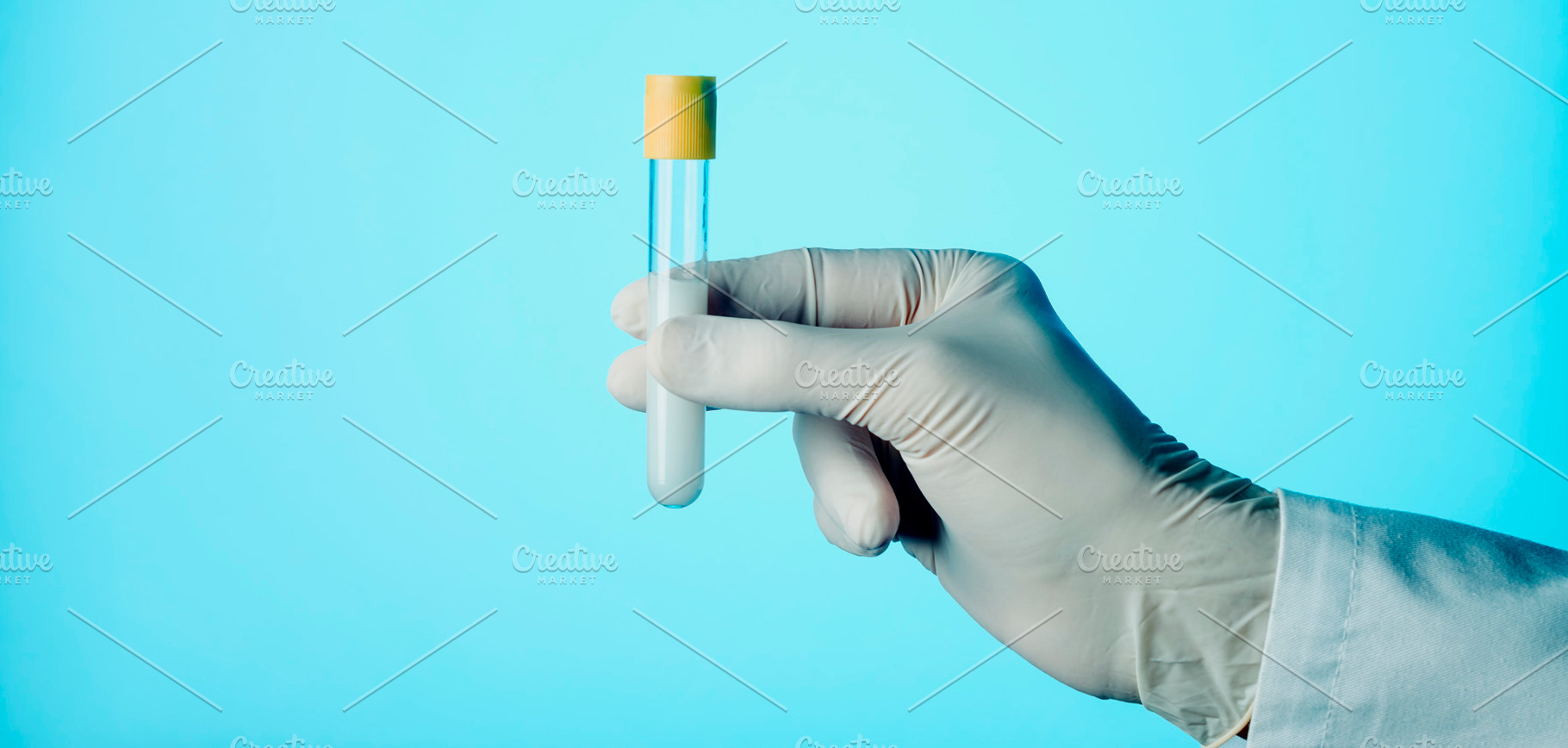 man with a test tube with semen, web banner, a Photo by Nito