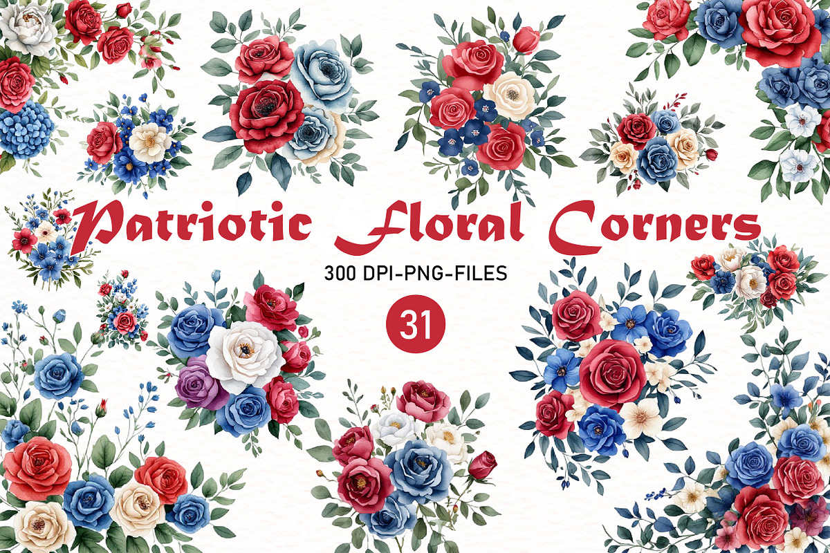 Patriotic Floral Corners Clipart, a Seasonal Illustration by Designworld (Photo 1 of 11)