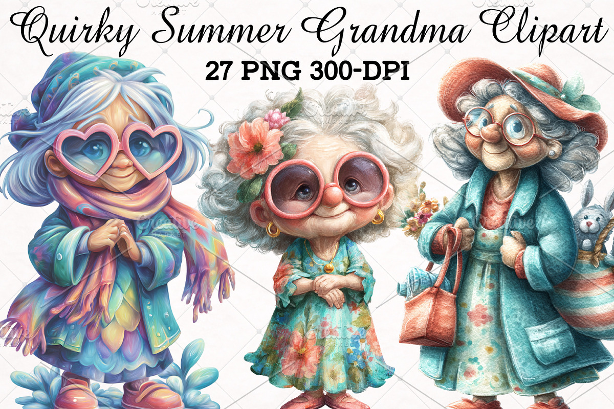 Quirky Summer Grandma Clipart Bundle, an Illustration by RobertsArt (Photo 1 of 5)