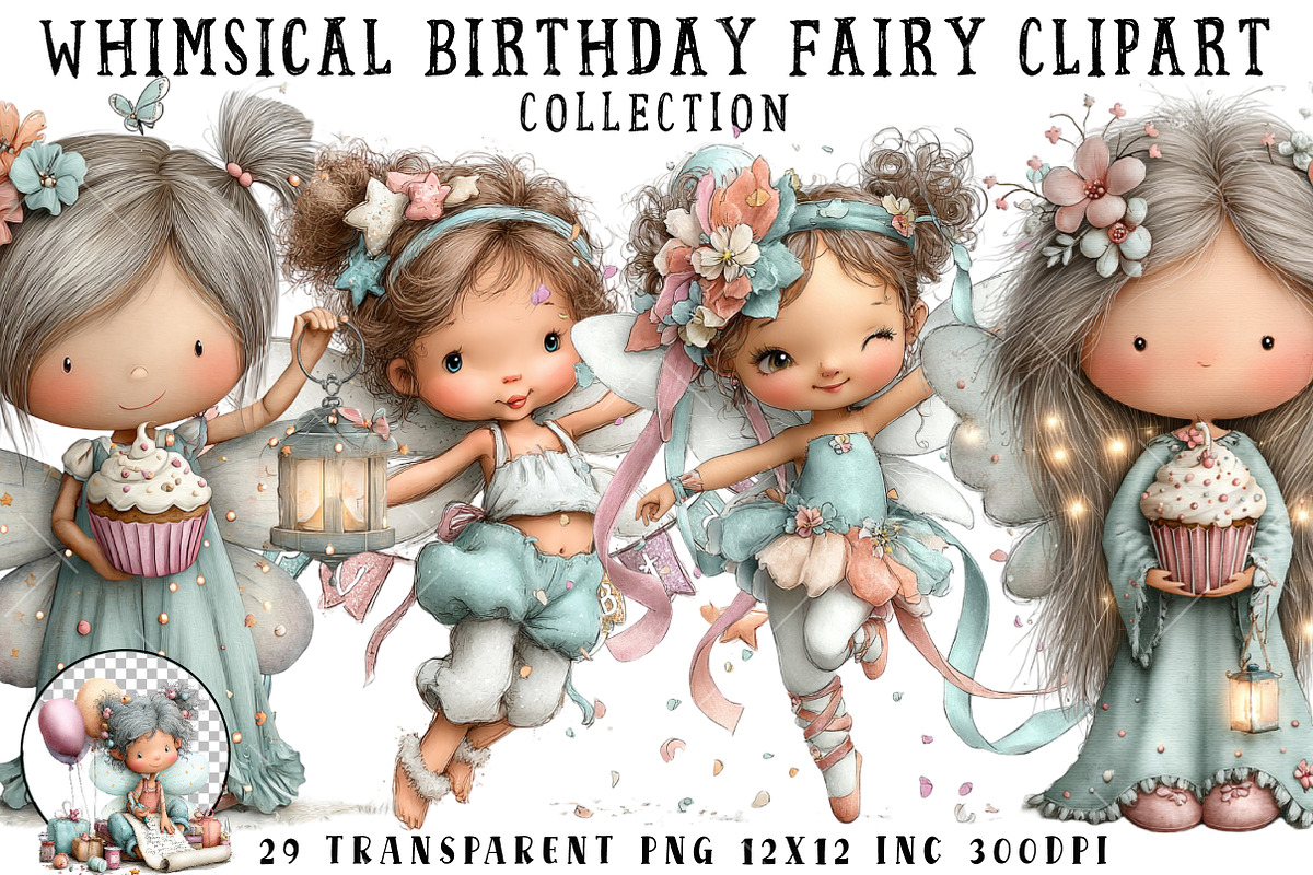 Whimsical Birthday Fairy Clipart, an Illustration by OK Design (Photo 1 of 6)