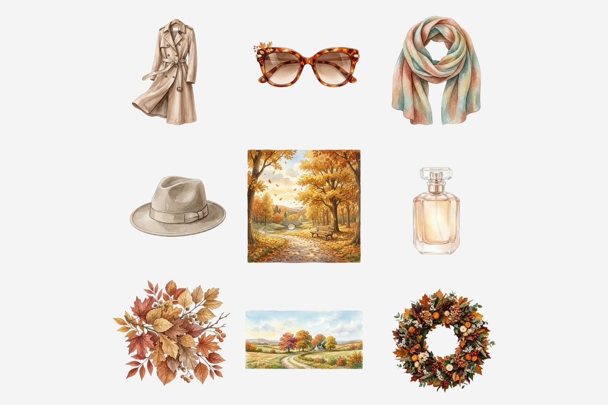 Hello Autumn Watercolor Clipart, a Seasonal Illustration by Tanya Kart (Photo 3 of 17)