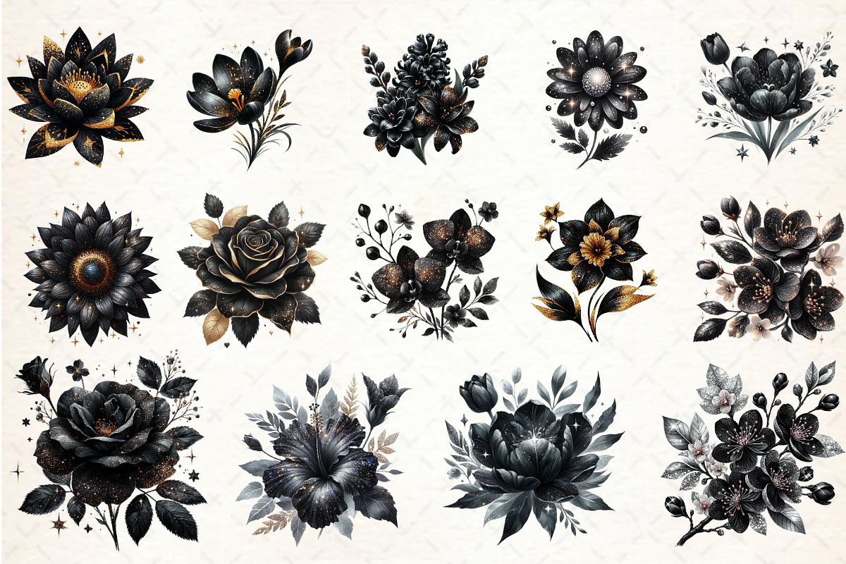 Glitter Luxury Black Spring Flower, an Illustration by Libby Wishes (Photo 3 of 4)