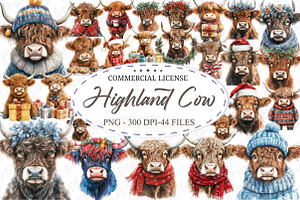 Christmas Highland Cow Clipart, an Illustration by designcity5