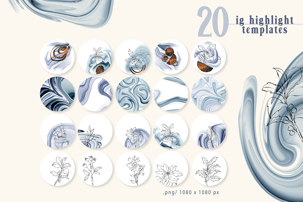 Winter alcohol ink and line art set, a Texture Illustration by Tiana Geo (Photo 6 of 15)