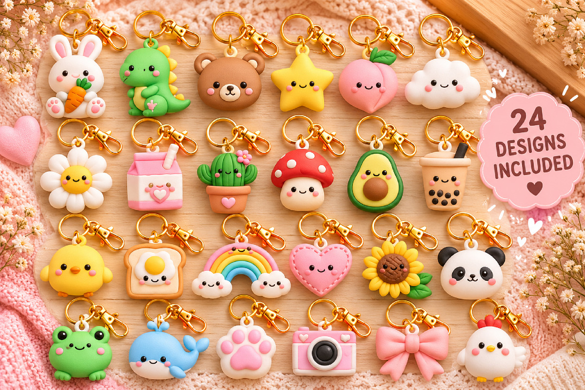 24 Cute Kawaii Keychain STL Bundle, an Object 3D Model by Layerology (Photo 3 of 3)