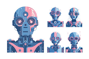 Robot portrait vector set. Android, a Technology Illustration by Onyx