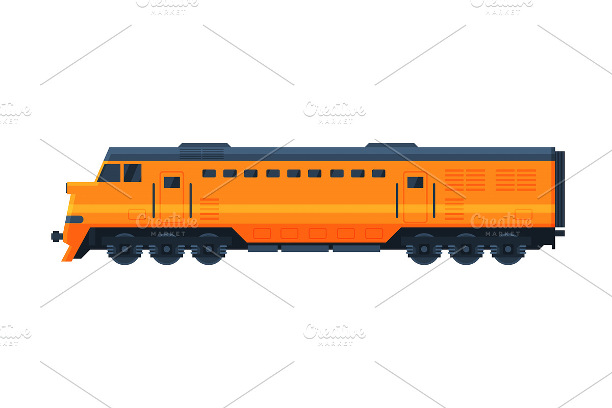 Orange Train Railway Locomotive, a Transportation Illustration by TopVectors