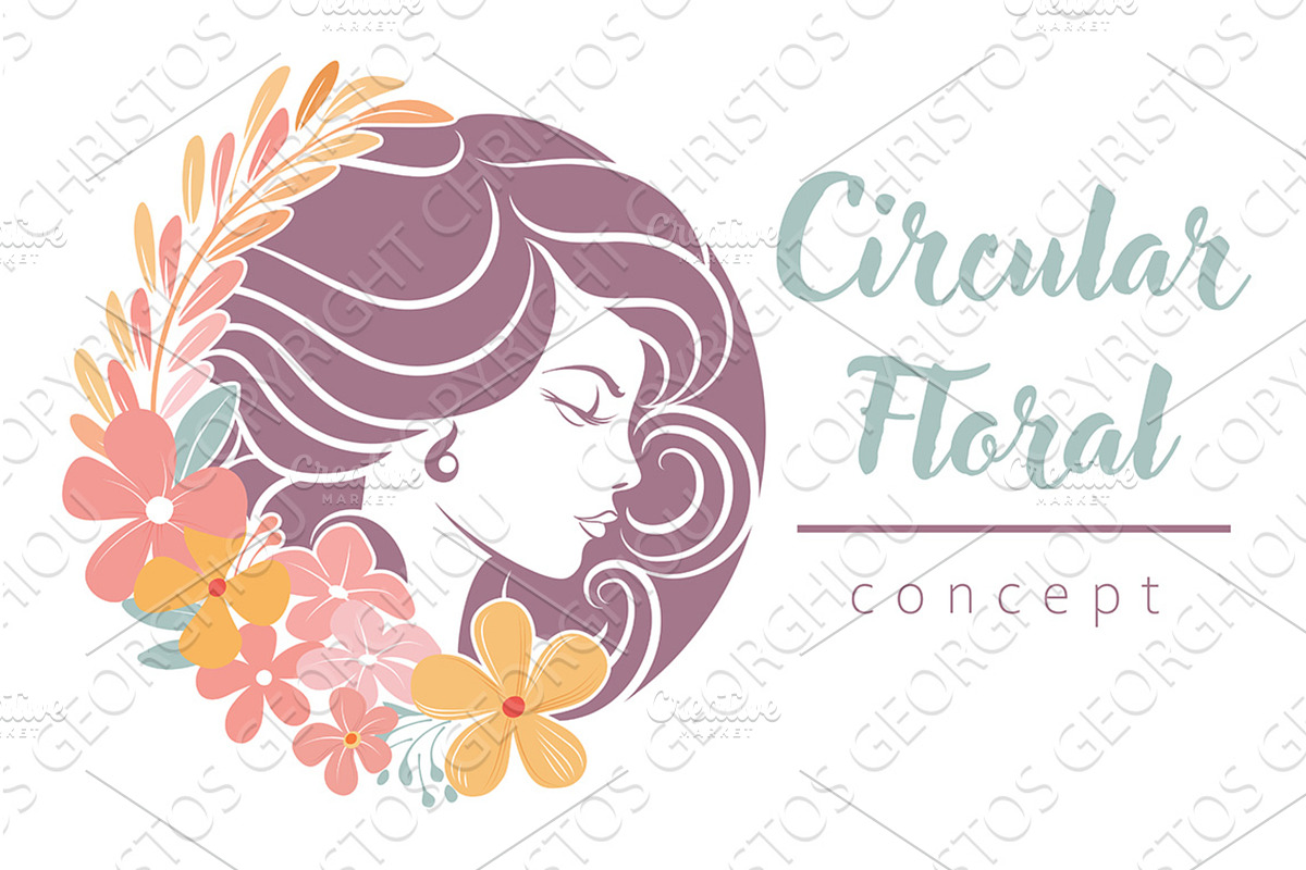 Woman Circle Face Flowers Hair, an Object Illustration by Christos Georghiou