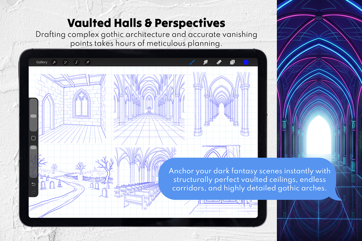 Procreate Gothic Background Stamps, a Brush Add-On by Selentaori Studio (Photo 5 of 13)