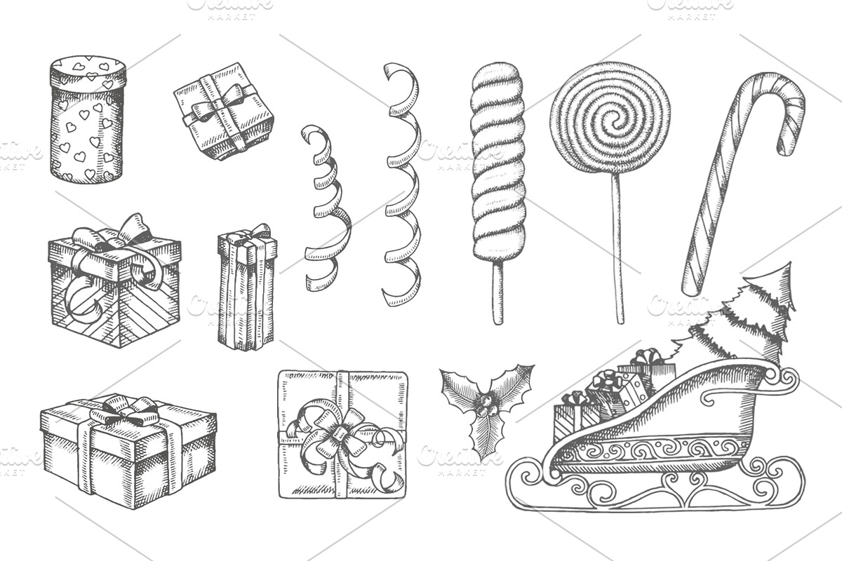Christmas hand drawn Set, an Illustration by Tabiti (Photo 3 of 13)