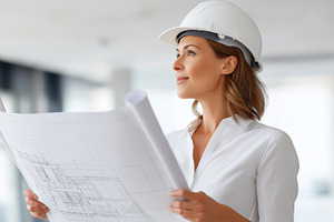 Confident female architect in hard, an Architecture Photo by MistyDay