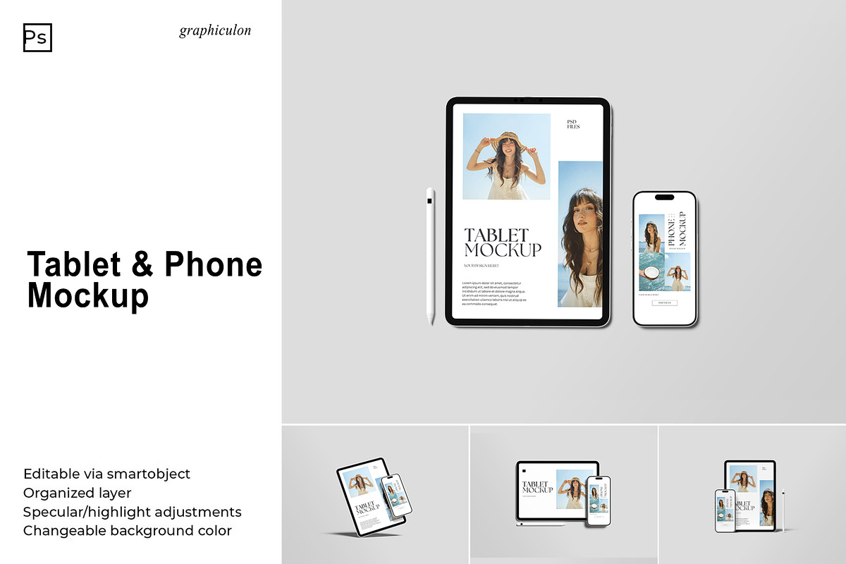 Tablet and Phone Mockup, an iPhone Mockup by Graphiculon (Photo 1 of 11)