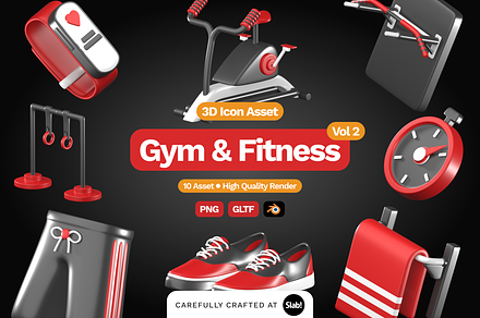 3D Gym and Fitness Icon Vol 2, an Object 3D Model by SLAB! Design