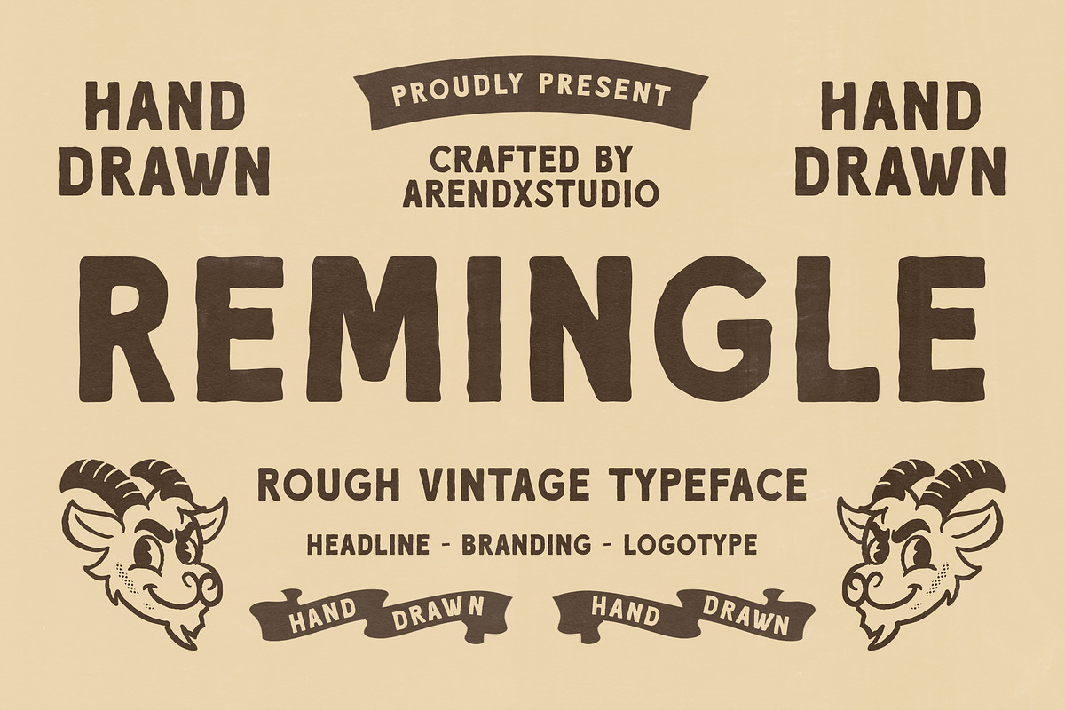 Remingle – Rough Vintage Typeface, a Sans Serif Font by Arendxstudio (Photo 1 of 8)