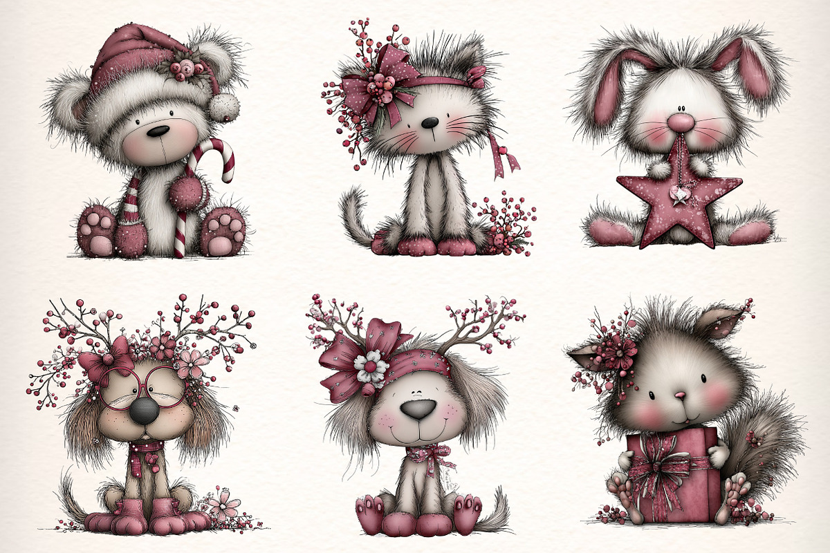 Whimsical Christmas Fluffy Animals, an Illustration by Dream Creation (Photo 5 of 7)