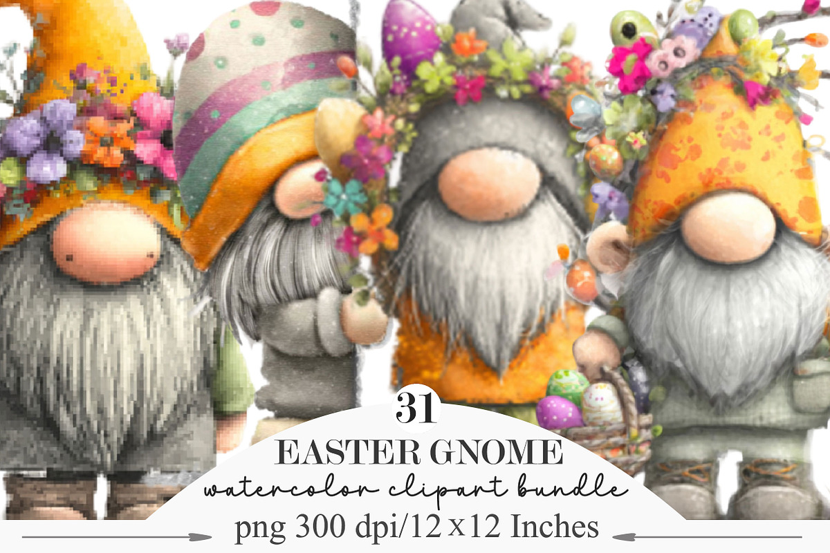 Whimsical Easter Gnome Clipart, an Illustration by Designking (Photo 1 of 7)