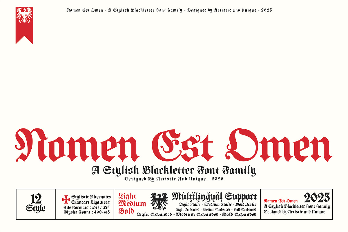 Nomen Est Omen - Blackletter Font, a Blackletter Font by Artistic & Unique (Photo 1 of 15)