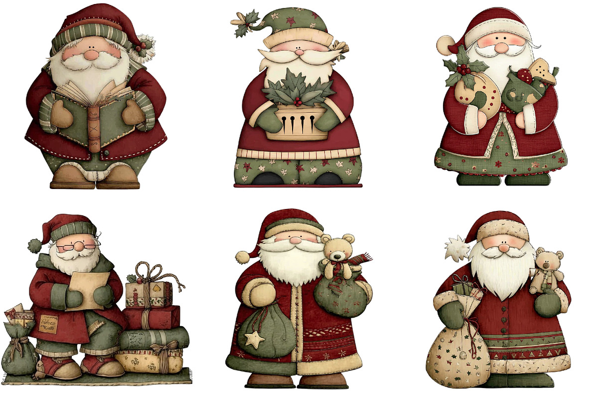 Vintage Christmas Santa Clipart, an Illustration by DreamArtGraphic (Photo 2 of 4)