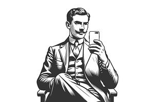 man in suit looking at smartphone, a Person Illustration by AlexArt