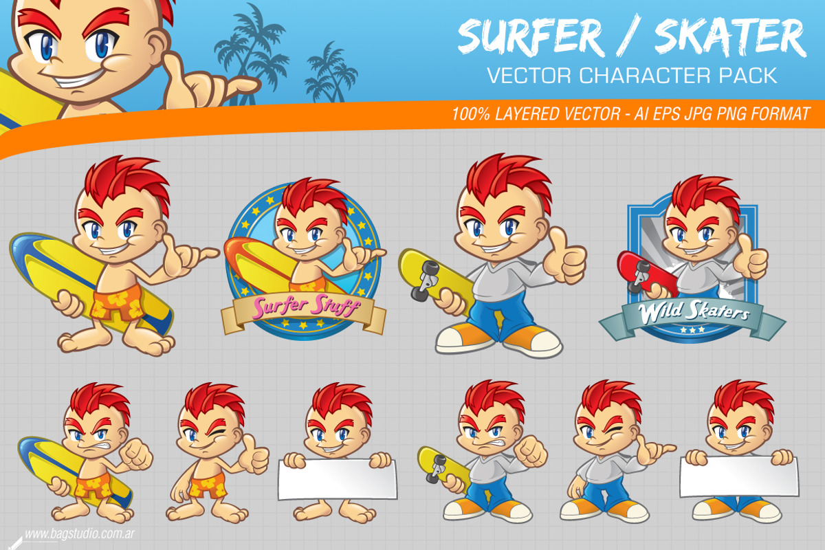 Surfer Skater Character Pack, an Illustration by Bagstudio Shop (Photo 1 of 3)