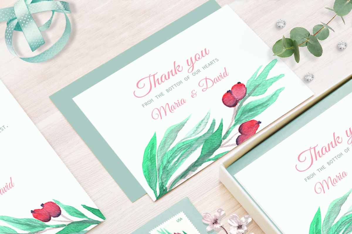 Rosehip Berry Watercolor Wedding Set, an Invitation Template by Love Design (Photo 3 of 12)