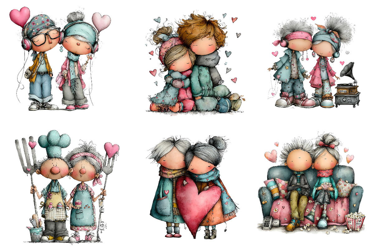 funny watercolor valentine old coupl, an Illustration by CreationArt (Photo 3 of 5)