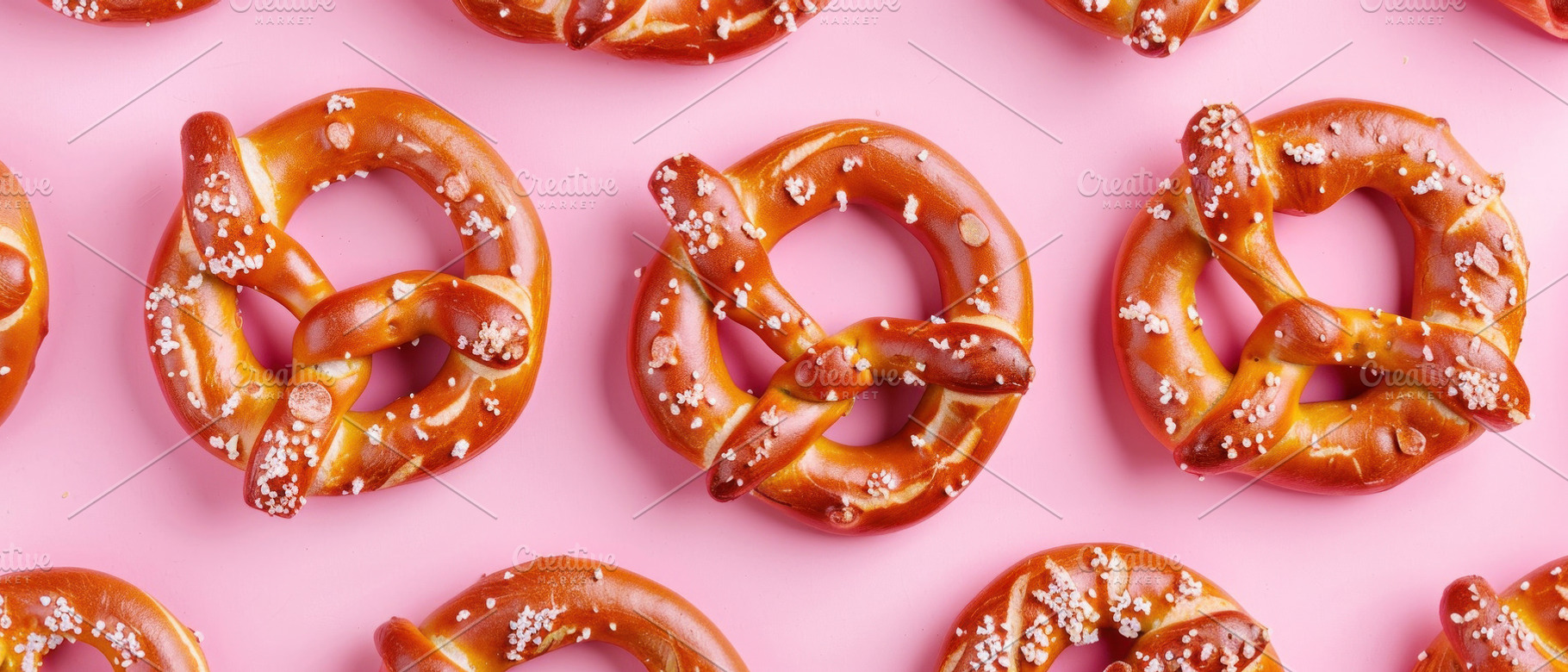 Multiple salted pretzels neatly arra, a Photo by LOGOCREATIVE