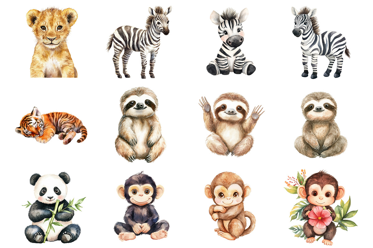Watercolor Baby Jungle Animals, an Illustration by Design Market (Photo 2 of 3)
