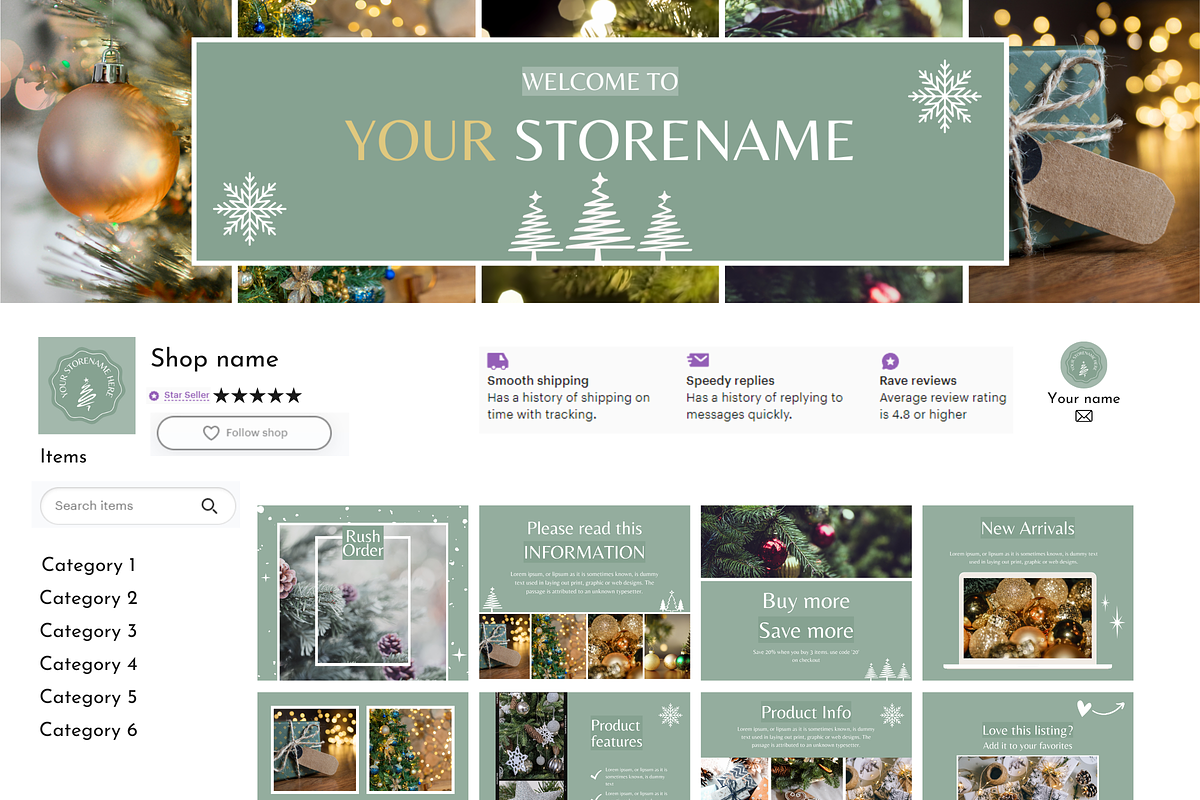 Green Etsy Christmas Templates, a Branding & Logo Template by SunshineStudioBoutique (Photo 11 of 12)