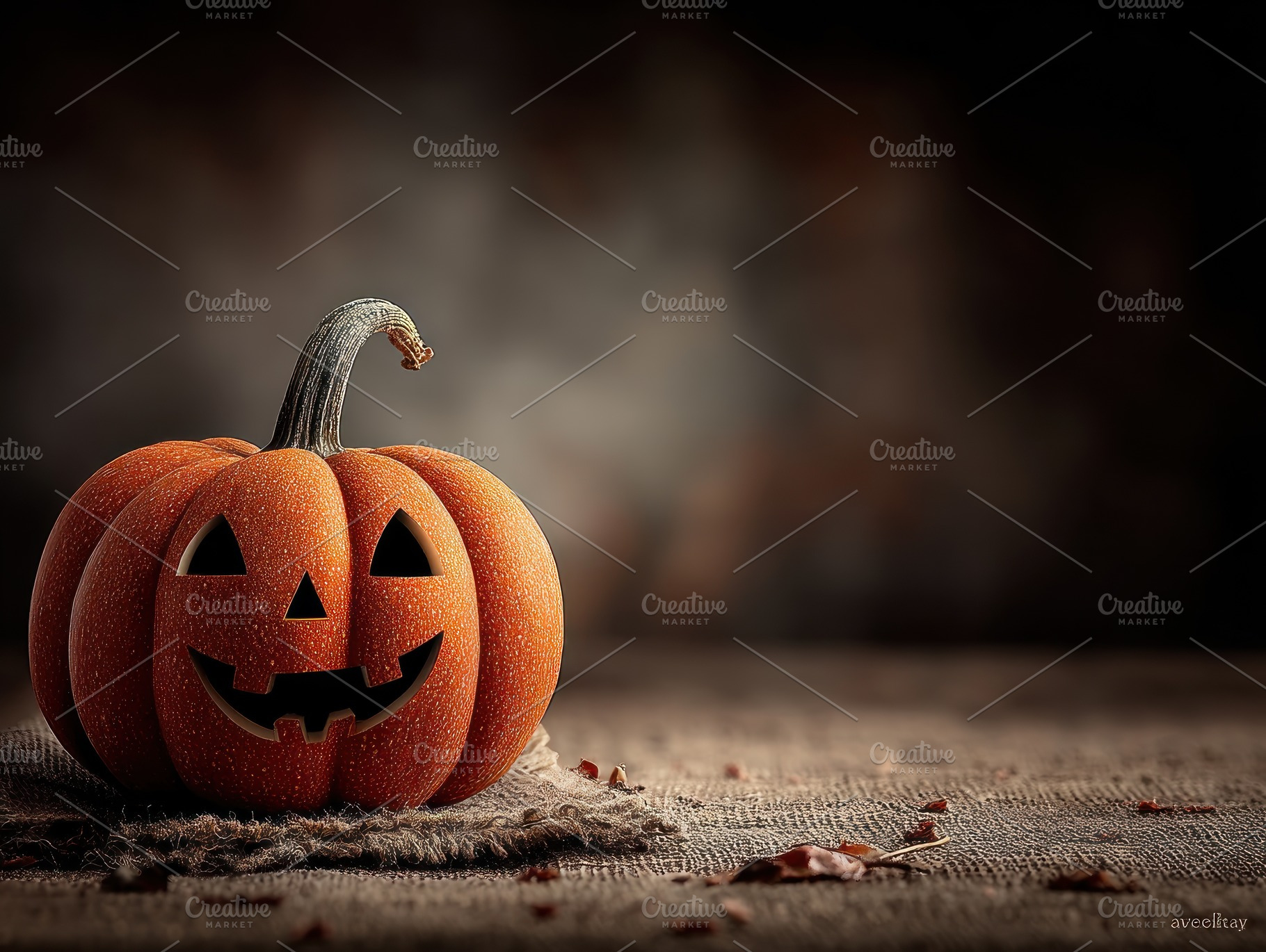 Halloween jack-o'-lantern pumpkin with carved smiling face on ru, a Food & Drink Photo by José Manuel Gelpi