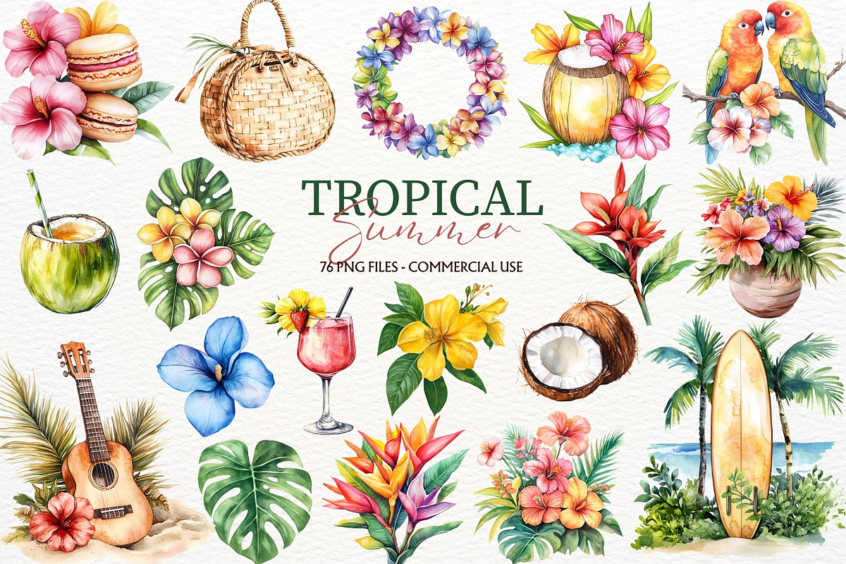 Tropical Summer Party Clipart PNG, a Seasonal Illustration by SugarCloudStudioArt (Photo 1 of 6)