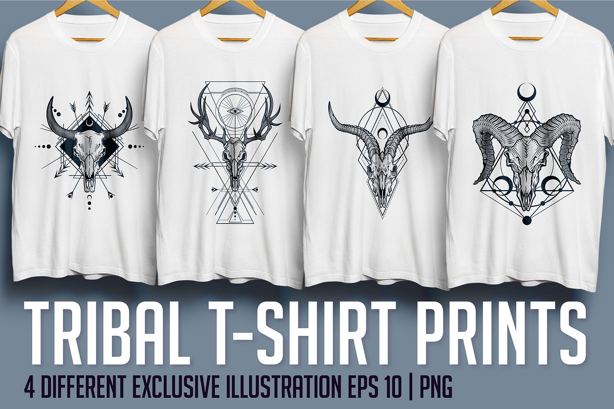 Tribal skull set. Boho style., an Animal Illustration by VioSilent (Photo 1 of 6)