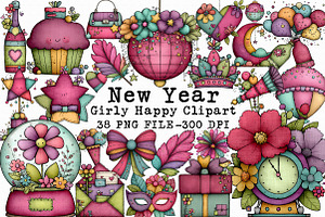 Girly Happy New Year Clipart, an Illustration by Libby Wishes