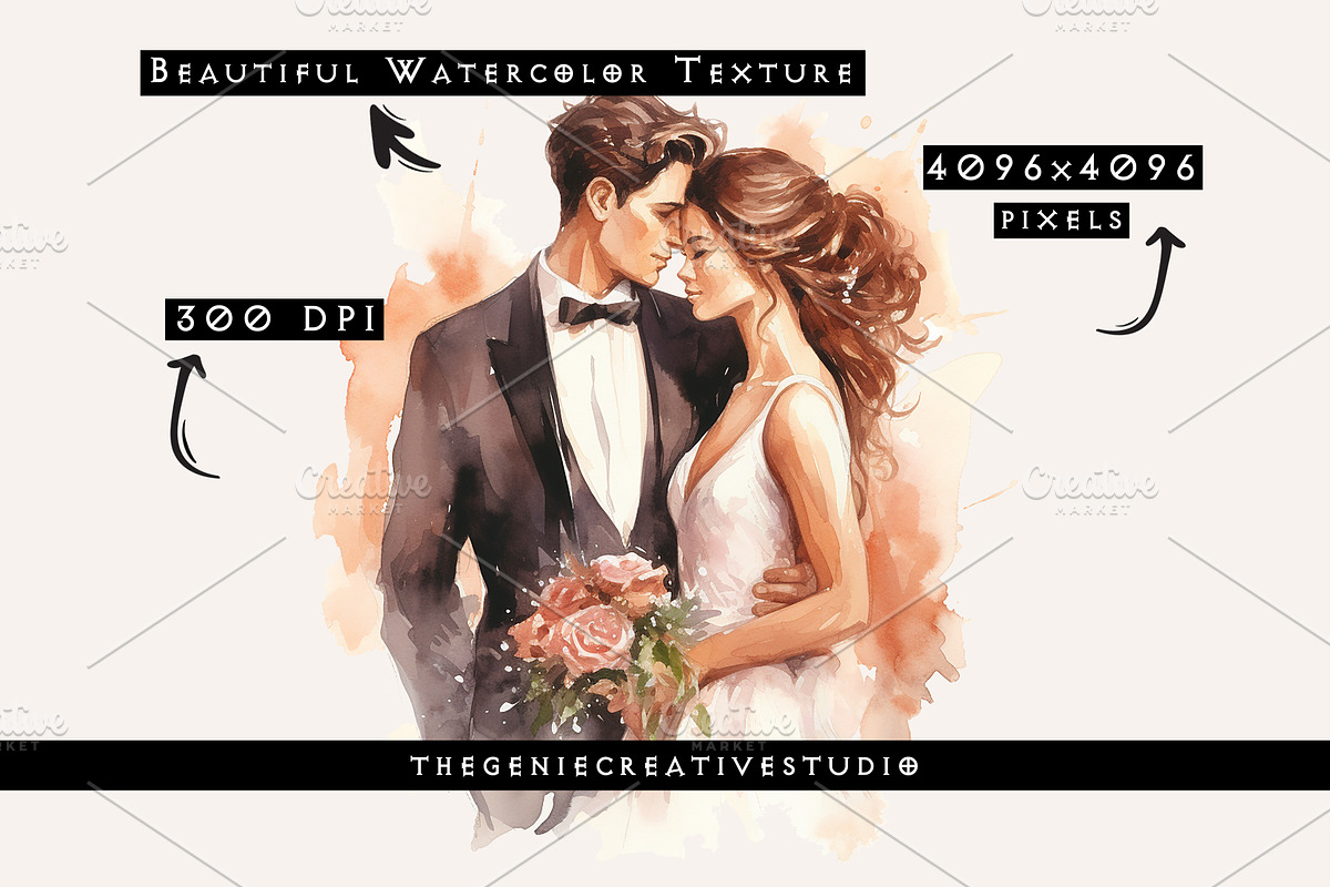 Watercolor Bride & Groom PNG Clipart, a Person Illustration by Geniecreativestudio (Photo 3 of 9)
