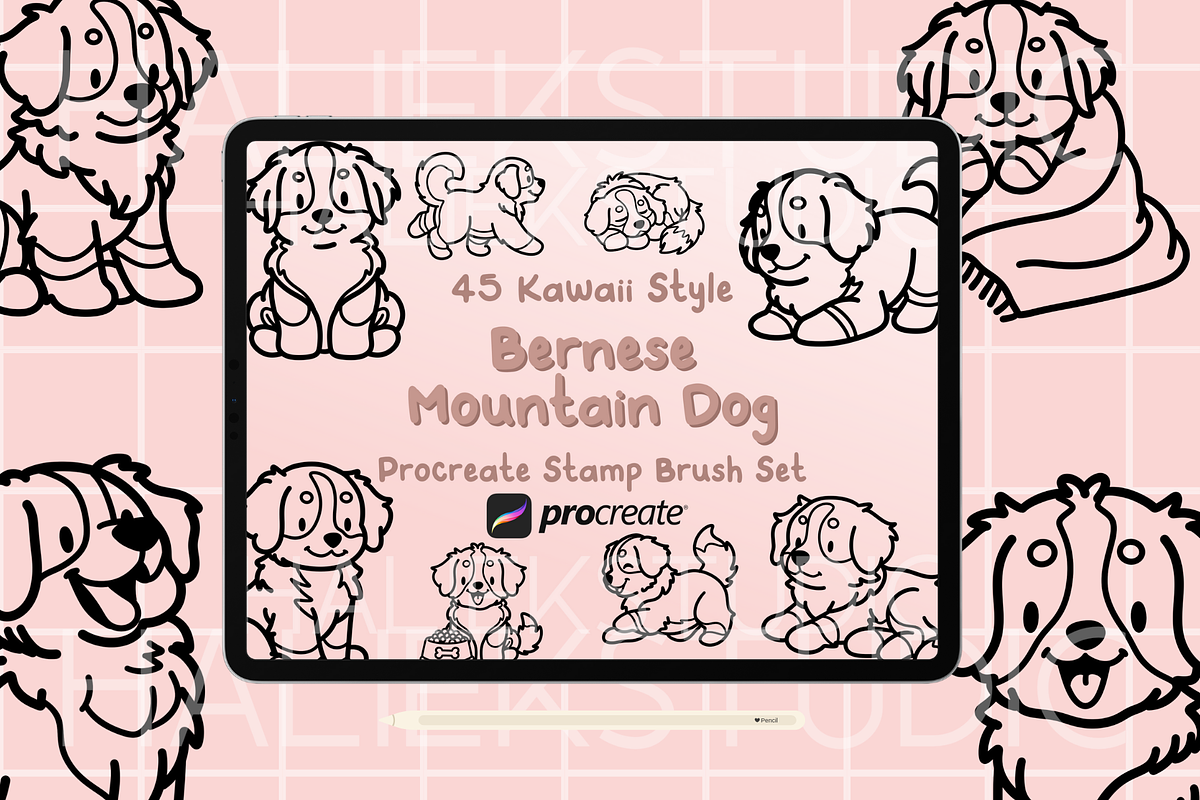 Bernese Mountain Dog Procreate Stamp, a Brush Add-On by HalieKStudio (Photo 1 of 9)