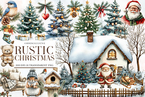 Rustic Christmas Watercolor Clipart, an Illustration by Designworld