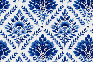 Seamless pattern blue and white floral damask seamless pattern w