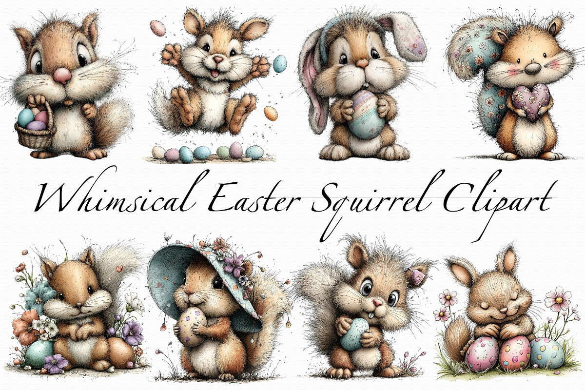 Whimsical Easter Squirrel Clipart, an Illustration by Libby Wishes (Photo 5 of 6)