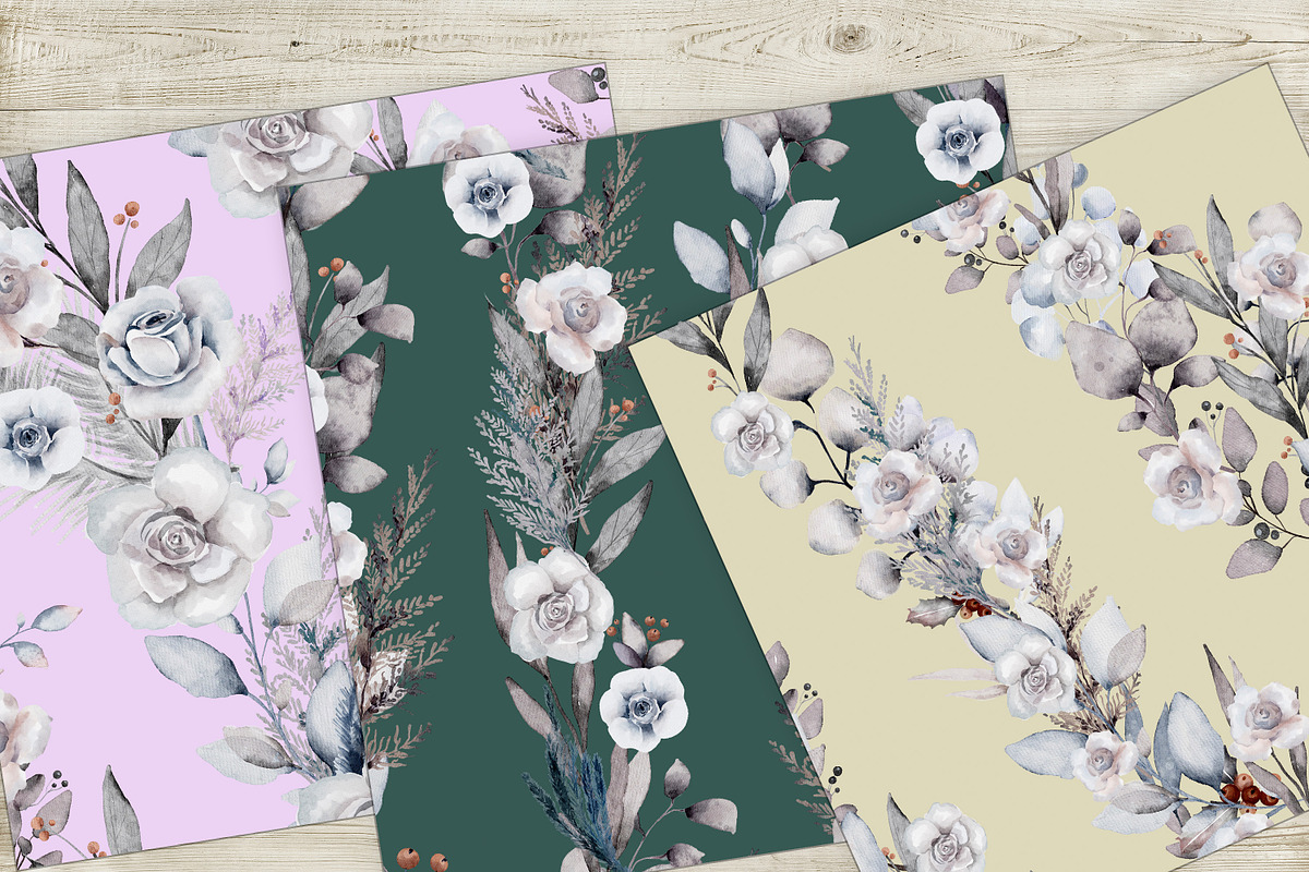 Gray roses, botanical seamless, a Pattern Graphic by NastiaDesignsPrints (Photo 4 of 9)