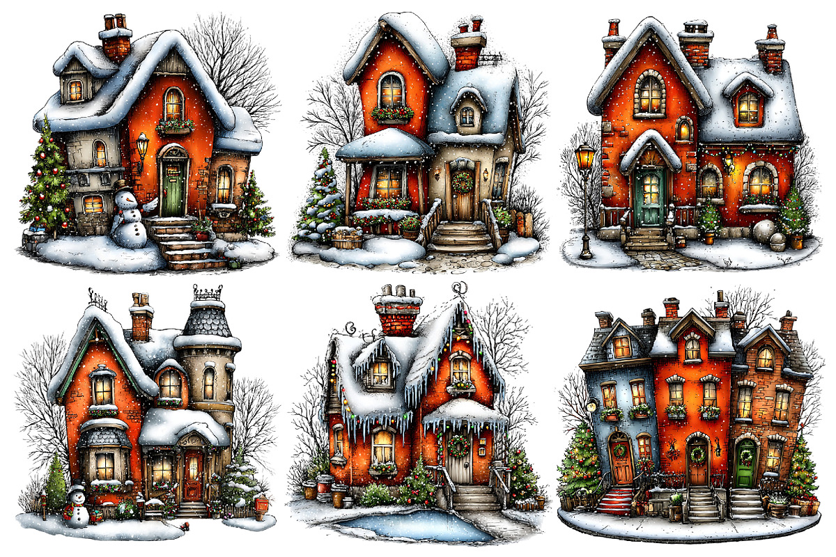 Christmas Victorian Houses Clipart, an Illustration by Pixels.Craft (Photo 6 of 6)