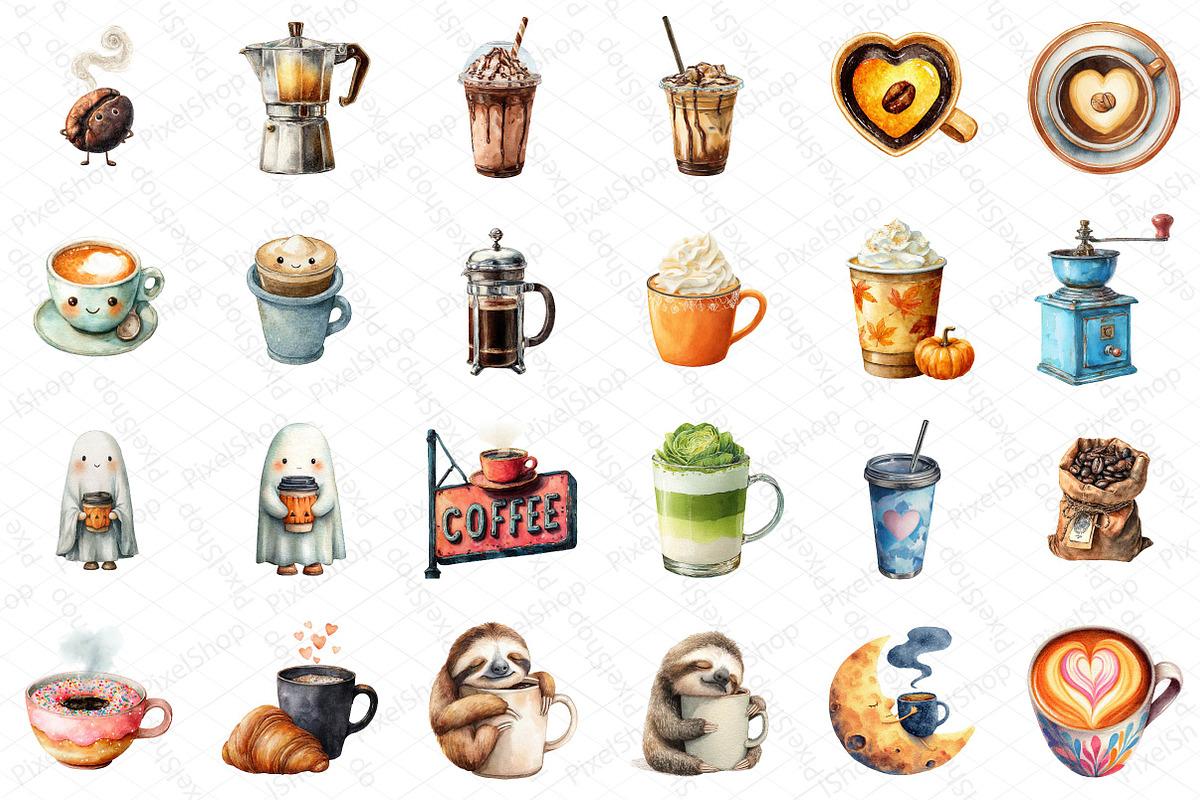 Watercolor Coffee Lover Clipart, an Illustration by DreamPrint404 (Photo 2 of 5)
