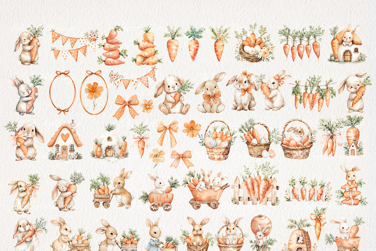 Carrot Easter Clipart 47 PNG, 5 JPG, a Seasonal Illustration by EleSArtDesign (Photo 2 of 5)
