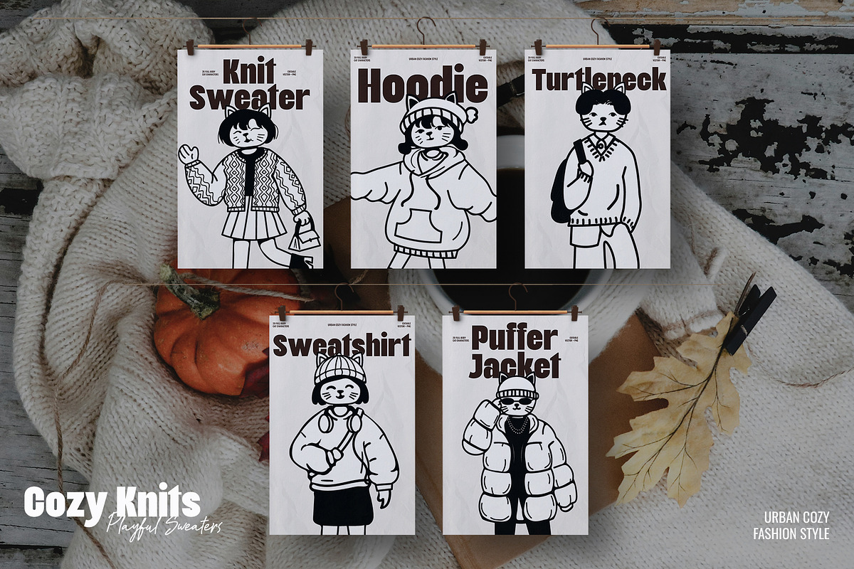 Handrawn Autumn Cat Character Set, an Animal Illustration by Invisual Studio (Photo 4 of 11)